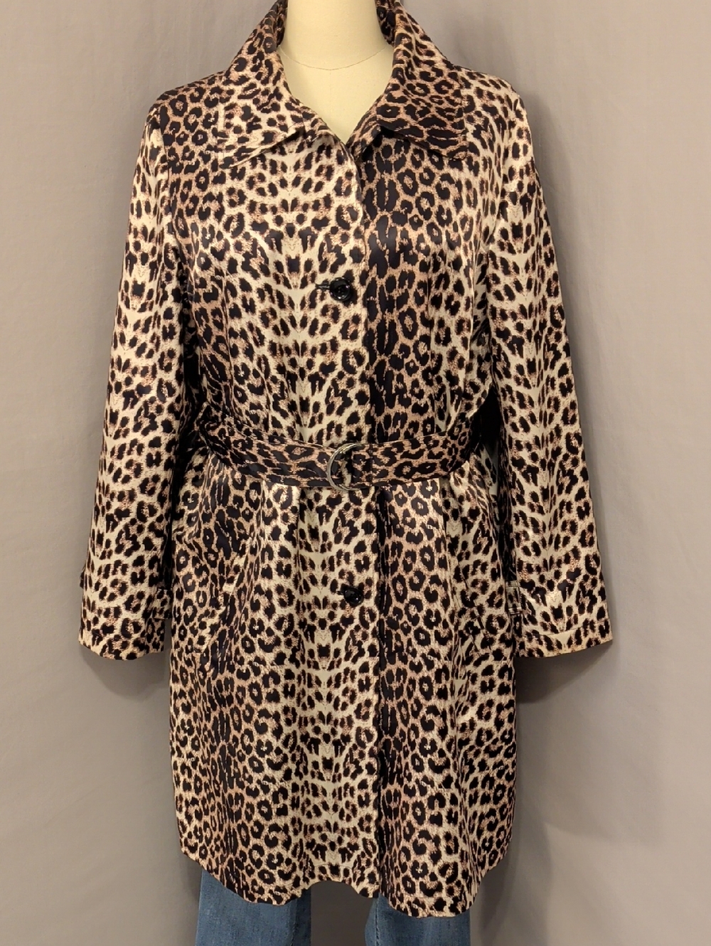 Fabulous Furs Leopard-Print Trench in Black and Tan